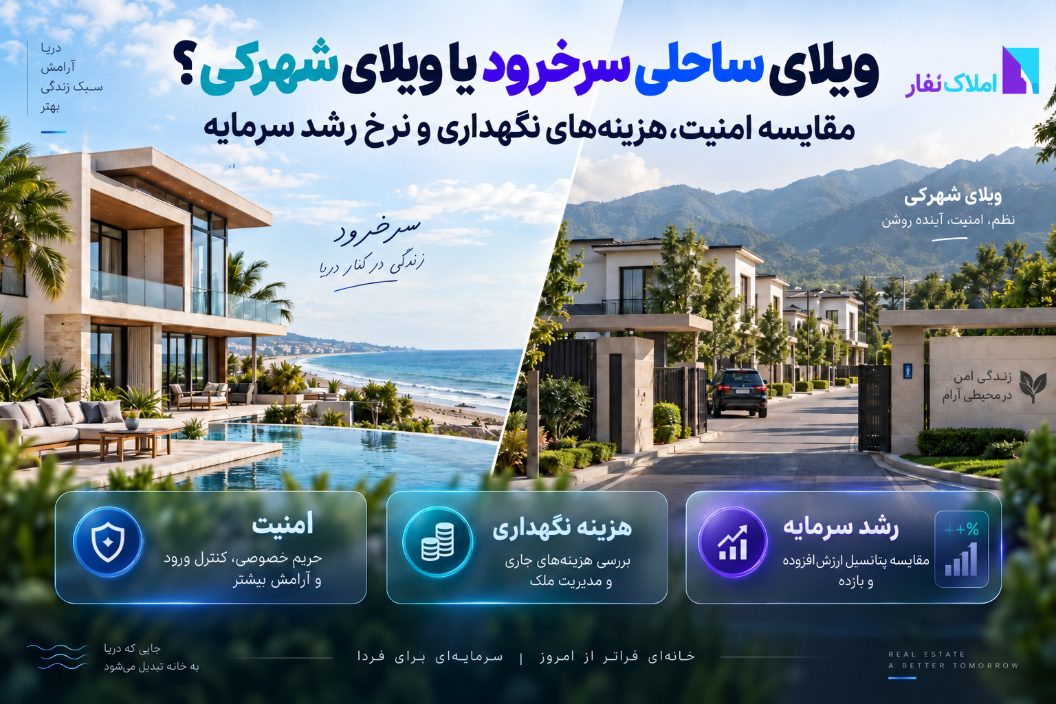مقایسه ویلای ساحلی سرخرود و ویلای شهرکی با نمایش دو سبک زندگی، امنیت، هزینه‌های نگهداری و پتانسیل رشد سرمایه در املاک شمال ایران