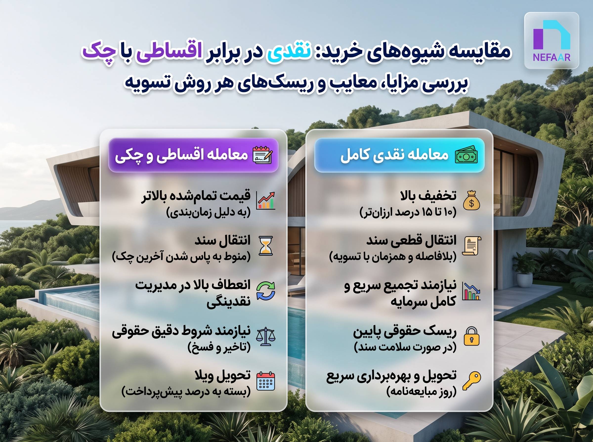 شرایط خرید اقساطی و چکی ویلا در شمال و نکات حقوقی پیشگیری از کلاهبرداری، ثبت قرارداد و چک صیادی در املاک نفار